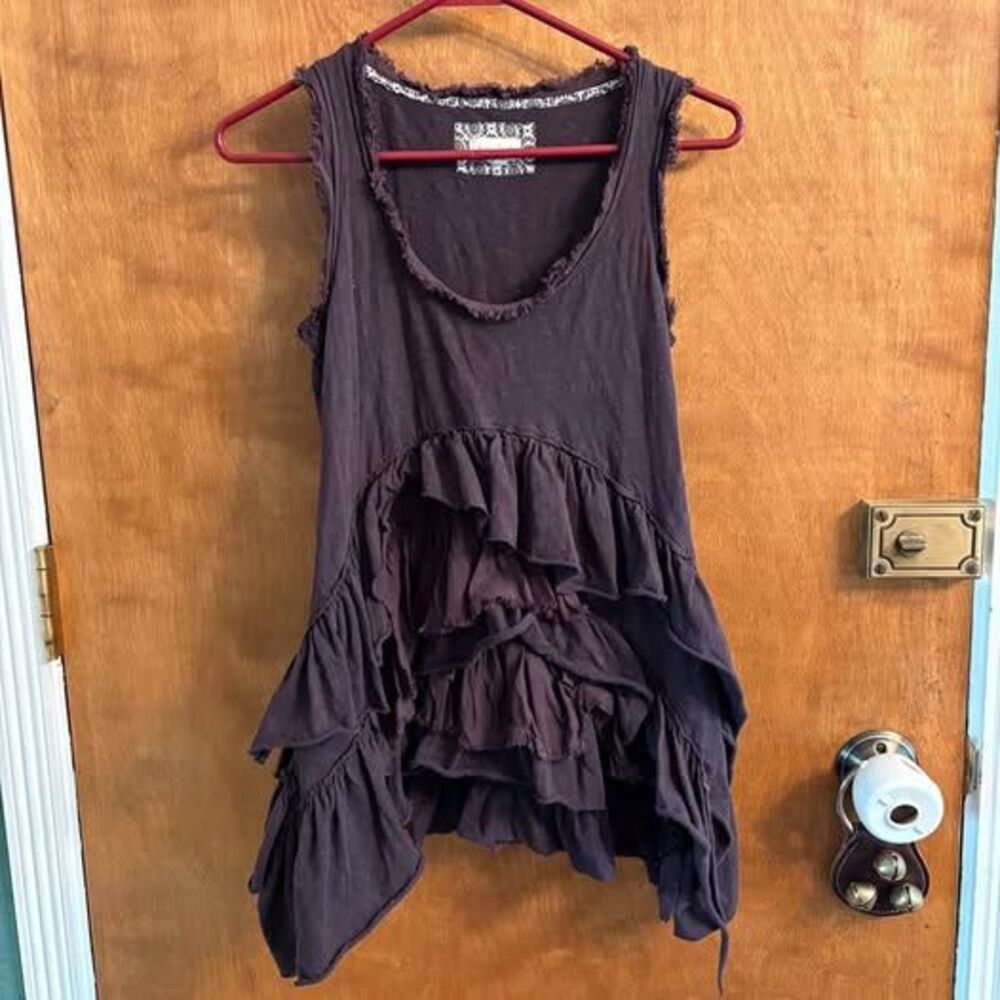 Anthropologie Meadow Rue Petticoat Ruffled Tank Dark Brown Boho Women's Small